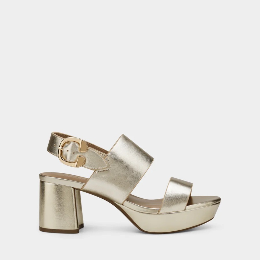 AEROSOLES Gold Block Heel Sandals - Picture 2 of 5